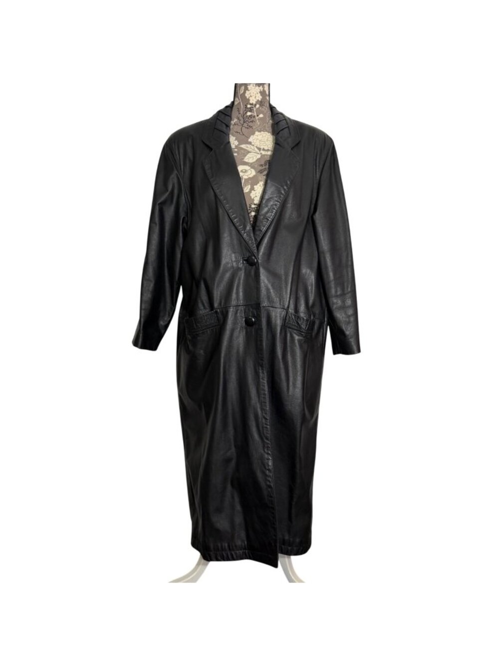 Global Identity GIII Womens Black Leather Long Trench Duster Coat L Made Korea
